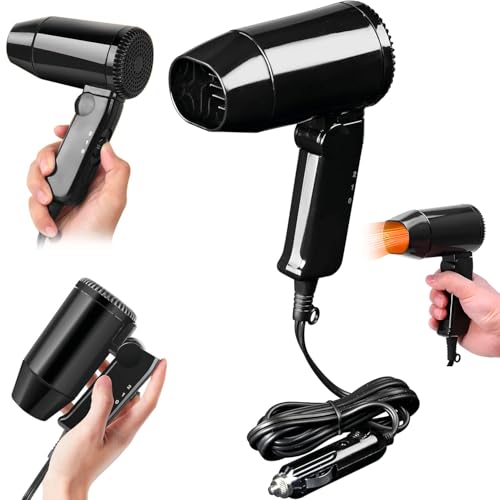 Avilia Phon Asciugacapelli e Sbrinatore per Auto 12V, 180W Nero - Due Velocità Selezionabili per Aria Calda e Fredda - Manico Ripiegabile - Cavo Lungo 24m - Protezione Termica Antisurriscaldamento