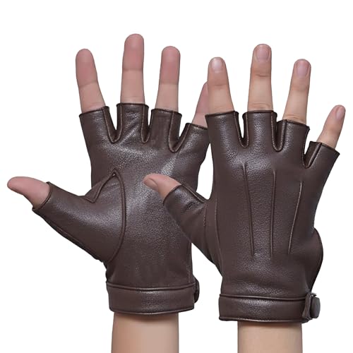 FASHIONLUXE Womens Leather Fingerless Driving Gloves Soft Genuine Leather Fingerless Gloves for Women Driving Gloves for Car Motorcycle & Cycling (Brown Small)