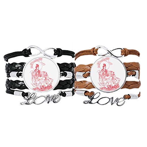 Bracelet en cuir rouge Guanyin de culture asiatique pour poignet élégant