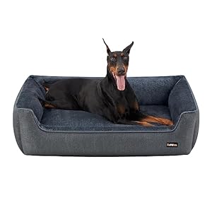 Feandrea Hundebett, Hundekissen in Leinenoptik, Hundekorb, erhöhte Ränder, rutschfeste Unterseite, Bezug abnehmbar waschbar, XXL, für extra große Hunde, 120 x 90 x 30 cm, dunkelgrau PGW013G01