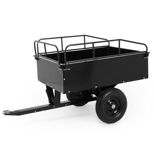 750 LB Heavy Duty Steel Dump Cart Trailer - 15 Cu Ft Capacity Tow Behind Utility Trailer for ATV, Lawn Tractor, Riding Mower - Removable Tailgate & Raised Side Rails, Black