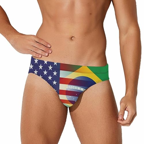 U.S. Brazil Flag Men's Swim Briefs Sexy Bikini Swimsuit Beach Shorts Underwear Low Waist