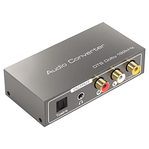 Adaptador audio 192 KHz Toslink óptico a RCA con chip de conversión DAC y retorno digital ARC
