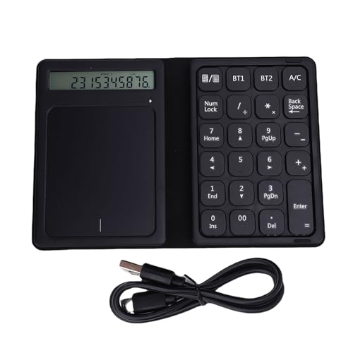 Zunate Número de Bluetooth Pad, 23 Teclas Teclado Numérico Inalámbrico Plegable con Calculadora de Visualización y Panel Táctil, para iOS, para Android, para Victorias, para HMS