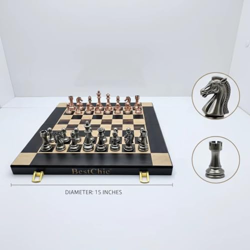 Set clásico de ajedrez metálico retro con tablero plegable miniatura 5