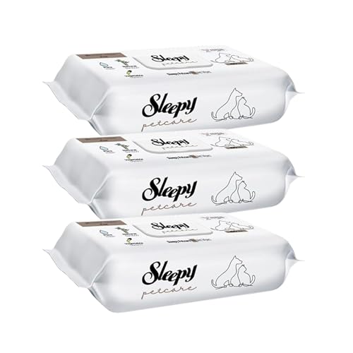 Sleepy Pet Wipes Value Pack 3 Packs of 60 Wipes (Total 180 Wipes) Natural Bamboo 99.5% Pure Water Hypoallergenic Alcohol-Free Vegan Gentle Cleaning for Pets