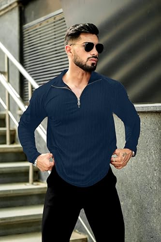 KAJARU Men's Quarter Zip Pullover T-Shirt, Cable Knit Pattern, Full Sleeve - Image 7