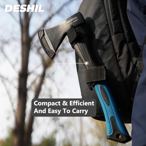 Chopping Axe, 15”Campping Hatchet Forged Carbon Steel Heat Treated Hand Maul Tool, Fiberglass Shock Reduction Handle with Anti-Slip Grip, Blue (Camping Axe + Sharpening Stone) by DESHIL - Image 7