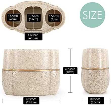 Lewondr Resin Toothbrush Holder, 3 Slots Versatile Toothbrush Storage Stand with Drainage Hole, Bathroom Organizer for Electric Toothbrush, Toothpaste, Razor, Hair Comb, Makeup Brush - Khaki