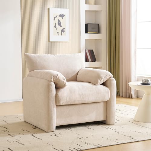 Fauteuil en tissu chenille XXL 96 cm de large - Fauteuil rembourré moderne avec cadre en bois et métal - Charge maximale : 150 kg - Fauteuil TV doux et confortable -...