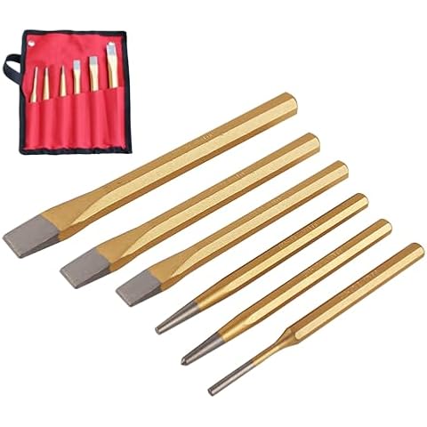 ZFYOUNG 6 Pcs Cold Chisel Set - Flat Chisel, Center Chisel, Punch and Chisel Set, Rock Chisel Set,with Canvas Bag, Cone Chisel for Brickwork, Rock,Metal,Concrete and Stone. Cover