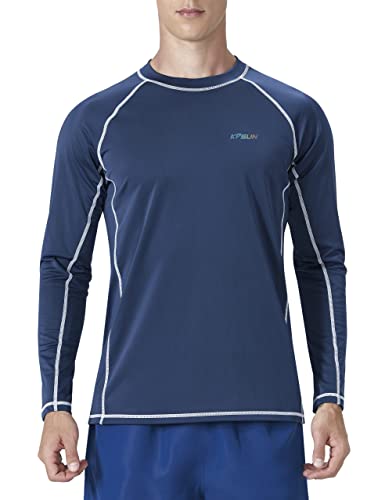 KPSUN Men UPF 50+ UV Swim Sun Shirt Quick Dry Long Sleeve Rash Guard Navy