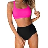 Generisch 2026 Costume da bagno da donna elegante set tankini da donna con top bikini alto – parte inferiore – elegante costume da bagno per la spiaggia, il tempo libero. Confortevole su misura., rosa