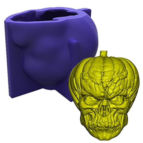 Pumpkin Skull Silicone Molds 3D Skull Pumpkin Head Candle Mold Soap Mold Epoxy Resin Mold Halloween Chocolate Candy Mold Cake Molds (Skull Mold-Pumpkin Head) #TOP8