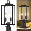 Dusk to Dawn Outdoor Post Light, 18'' Lamp Post Light Fixture 2-Light, Waterproof Modern Outside Post Lantern Column Lights, Exterior Pole Lighting Pillar Lantern, 1 Pack (Not Include Mounting Base)