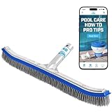 440 Heavy Duty Pool Brush - 18-inch Extra-Wide Metal Brush Head with Stainless Steel Wire Bristles & Curved Edges for Cleaning Pool Tiles, Walls, Floor, Steps (Stainless Steel)