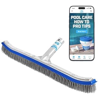 440 Heavy Duty Pool Brush - 18-inch Extra-Wide Metal Brush Head with Stainless Steel Wire Bristles & Curved Edges for Cleaning Pool Tiles, Walls, Floor, Steps (Stainless Steel)