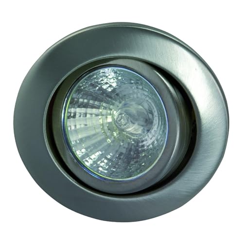 Rutec Stahl-Einbaustrahler für MR16, IP20, Ø 8cm, mit Frontblende, ohne Fassung, 30° schwenkbar, Eisen gebürstet