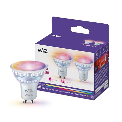 WiZ Faretto LED smart vetro GU10, a colori e bianco Regolabile, equivalente 50 W, 2.200-6.500 K, 345 lumen, intensità regolabile, compatibile Alexa, Google Assistant e Apple Home, conf. da 2