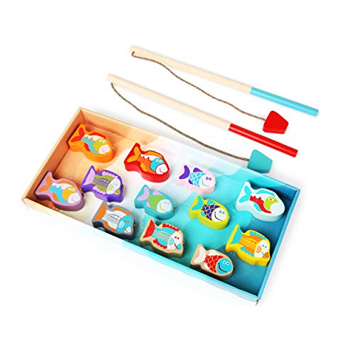 Image of CUBIKA Wooden Fishing Game - Magnetic Fishing Toy for Kids Ages 2+ - Montessori Fine Motor Skill Game with 2 Rods - FSC-Certified Wood, German Water-Based Paints