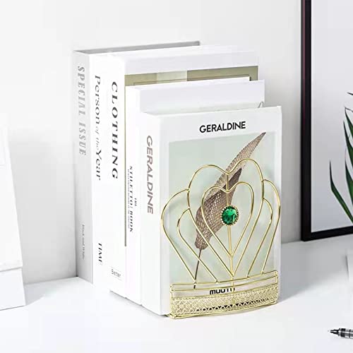 Zyners Crown Wire Bookends (Gold), Heavy Duty Metal Bookends For Shelves, Modern Style Decorative Unique Bookends For Kids, Girls, Books, Magazines, Dvds (1 Pair/2 Pieces) #TOP4