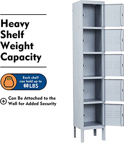 Intergreat Metal Locker For School Office Gym Metal Storage Locker Cabinet For Employees Students Steel Locker 5 Tier With 5 Door Gray #TOP4
