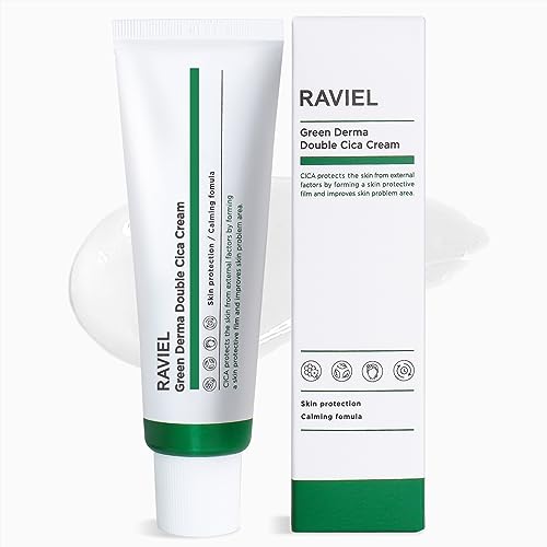 RAVIEL Grüne Derma Doppelt Cica Creme, für alle Hauttypen, sanfte Feuchtigkeitscreme, tief feuchtigkeitsspendend, aufhellend, Hautschutz, Antialterung, beruhigend, beruhigend (1,7 fl oz), 1