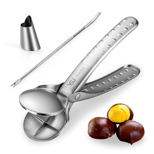 Shoxil Chestnut Cutter Tool Set - 3 in 1 Stainless Steel Nut Crackers for Chestnuts with Clip, Peeler & Pick - Easy Chestnut Opener & Crusher for Kitchen, Home