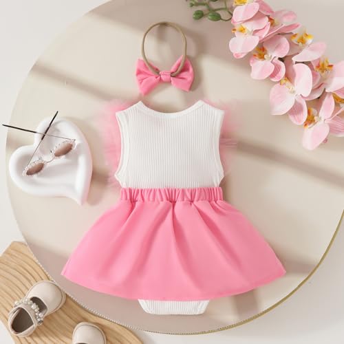 Baby Girl Summer Outfits Sleeveless Pearl Bow Front Romper + Headband Set Newborn Clothes Set3