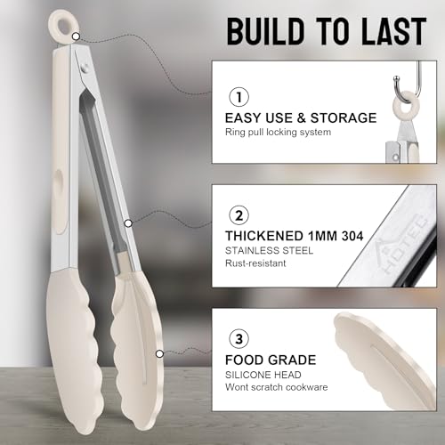 Image of HOTEC Stainless Steel Kitchen Tongs with Silicone Tips, Set of 3-7 inch,9 inch &12 inch