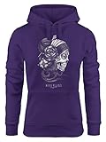 Neverless® Hoodie Damen Santa Print Muerte La Catrina Mexican Skull Dia de los Muertos Tattoo Design Kapuzen-Pullover lila M
