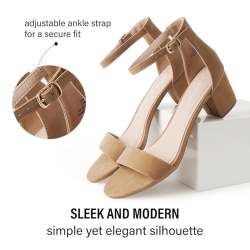 Image of J. Adams Daisy Heeled Sandals - Ankle Strap Low Block, Open Toe Dress Pumps, Chunky Heels - Dressy Shoes for Women - Bridal, Wedding, Summer Sandals