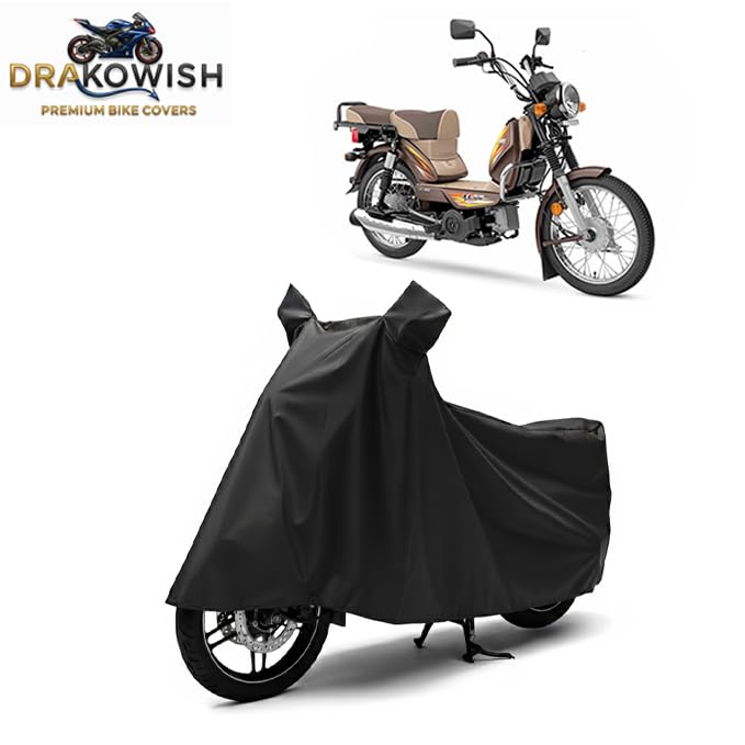 Image of DRAKOWISH Waterproof Scooty Cover for Tvs XL100 | All Weather Protection from Rain, Dust, UV Rays & Scratches with Mirror Pockets & Buckle Belt | XL100 Bike Cover