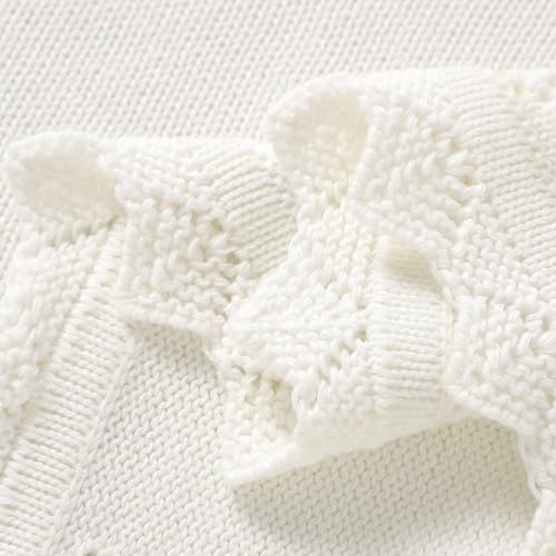 Image of mimixiong Cotton Baby Blanket Knitted Crochet Receiving Crib | Nursery Swaddling Blankets for Newborn Baby Boy Girl Off White 30x40 Inch