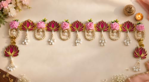 Image of Decorative Artificial Lotus Flower Toran for Door | Wall Hanging Bandhanwar | Home Entrance Decor for Diwali, Pooja, Festivals | Size 37 to 41 Inch