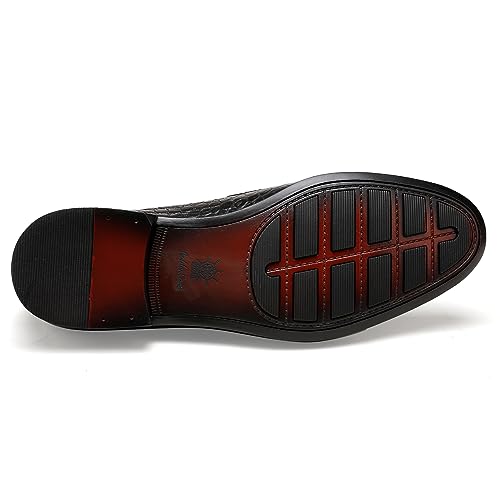 Image of Mens Leather Penny Loafers, Classic Crocodile Printed Business Dress Shoes with Metal Buckle Slip on Penny Shoes for Mens