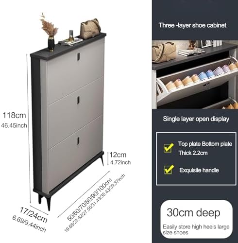 Shoe Storage Cabinet Cabinets Hallway Slim Cupboard Cupboards Hallways Slimline，Freestanding Shoe Cabinet with 3 Flip Drawers - Slim Entryway Organizer Storage Rack for Hallway & Living Room