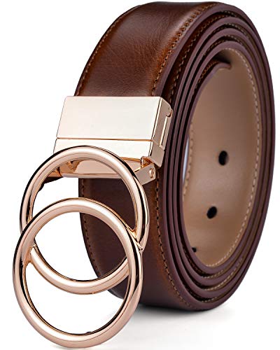Beltox Women Belt Leather 1.3” Reversible 2 in 1 Rotated 2 Rings Gold Buckle4