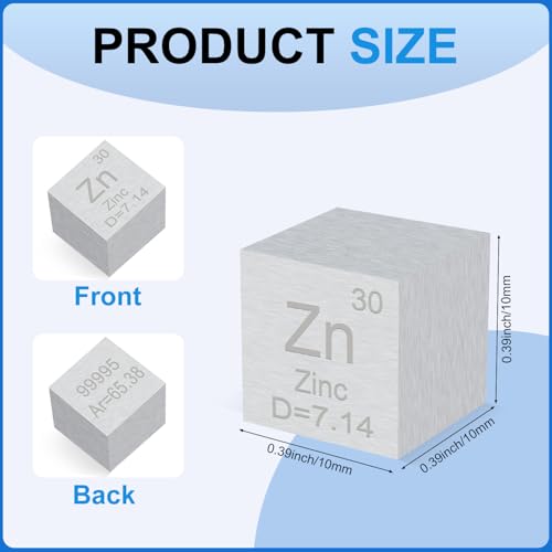 Image of 0.39 inch Zinc Metal Element Cube 10MM Density Cubes 99.995% High Purity, Periodic Table of Elements Collection for Element Collections Hobbies, Pure Zinc Cube(Zn 0.39 Inch)