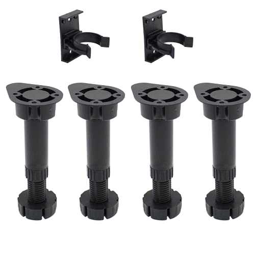 EAI Kitchen Unit Cabinet Legs | Adjustable Height 120mm to 150mm | Black Plastic | Includes Plinth Clips – 12 Pack