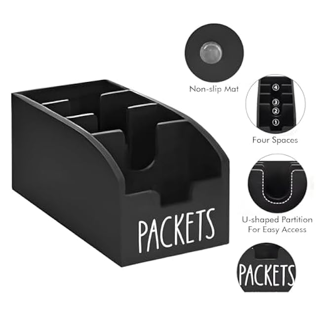 Generic Minimalist Wooden Kitchen Snack Organizer - 4 Compartment Black Packet Holder