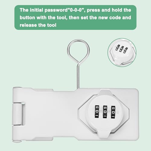 Image of M METERXITY 2-Pack Keyless Combination Lock, 4.3 inch Zinc Alloy Mechanical Password Twist Knob Hasp Locks Latch, 90 /180 Degree Barn Door Lock for Cabinet /Closet /Garage /Drawers /Garden [White]