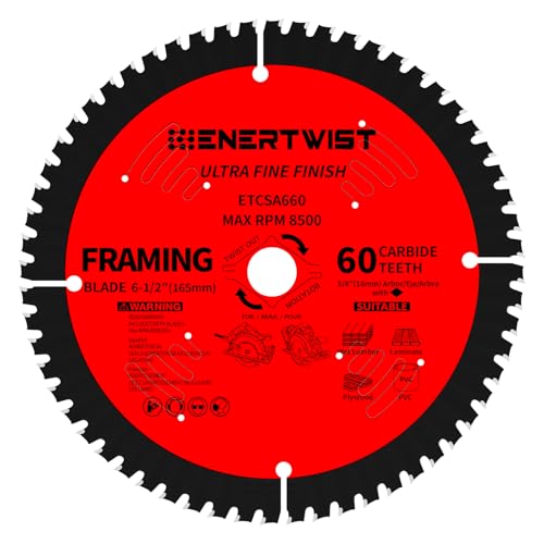 ENERTWIST 6-1/2 Inch 60-Tooth Circular Saw Blade,Ultra-Fine Finish & Clean