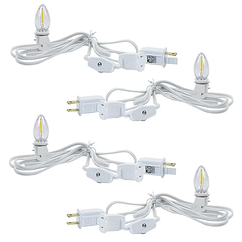 Erxiugs Chainable Accessory Cord with C7 LED Light Bulbs, 6Ft Indoor Blow Mold Light Cord with Male and female plugs for Halloween Pumpkins Christmas Village Houses and Craft Projects Decoration 4Pack