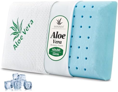 WVIOWVI Aloe Vera Kopfkissen 40x80 Kühlendes Kopfkissen Memory Foam Kissen | Kopfkissen 40x80 Orthopädisches Nackenstützkissen Ergonomisches Nackenkissen für Bauchschläfer 12cm Hoc