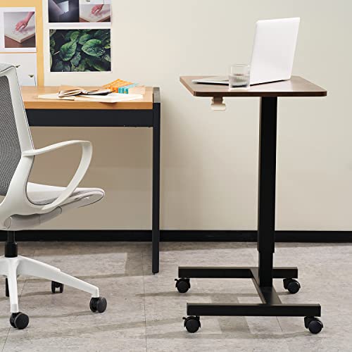 Image of CLATINA Mobile Standing Desk Adjustable Height, Portable Rolling Table on Lockable Wheels for Home Office Computer Workstation 28 inch x 19 inch Round Edge Design Elegant (White)