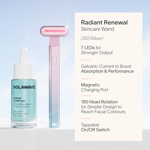 Solawave 4-in-1 Radiant Renewal Wand and Serum Bundle, Face Skincare Wand with Facial Massager, Facial Wand with Renew Complex Serum