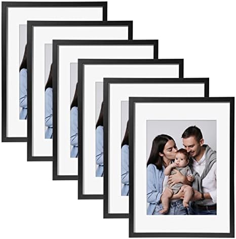 SYNTRIFIC 12x16 Picture Frames Set of 6,Display Pictures 8.5x11 with Mat or 12x16 Without Mat,Wall Gallery Photo Frames Larger Picture Frames for Wall Mounting,Black
