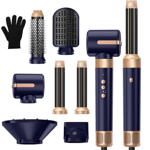 Sèche Cheveux Air Styler 7 en 1, Seche -Cheveux avec Diffuseur, 3 Températures, Fer à Boucler à Air de 30 mm,Pour Lisser, Boucler les Cheveux,1400W Hair...