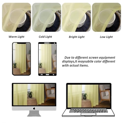 Image of Chyhomenyc Sheer Valances for Windows - Light Filtering Small Window Curtains for Living Room Bathroom Cafe Laundry Basement, Modern Dual Rod Pocket Voile Curtain, 42Wx14L inches, Light Yellow, 2 PCS